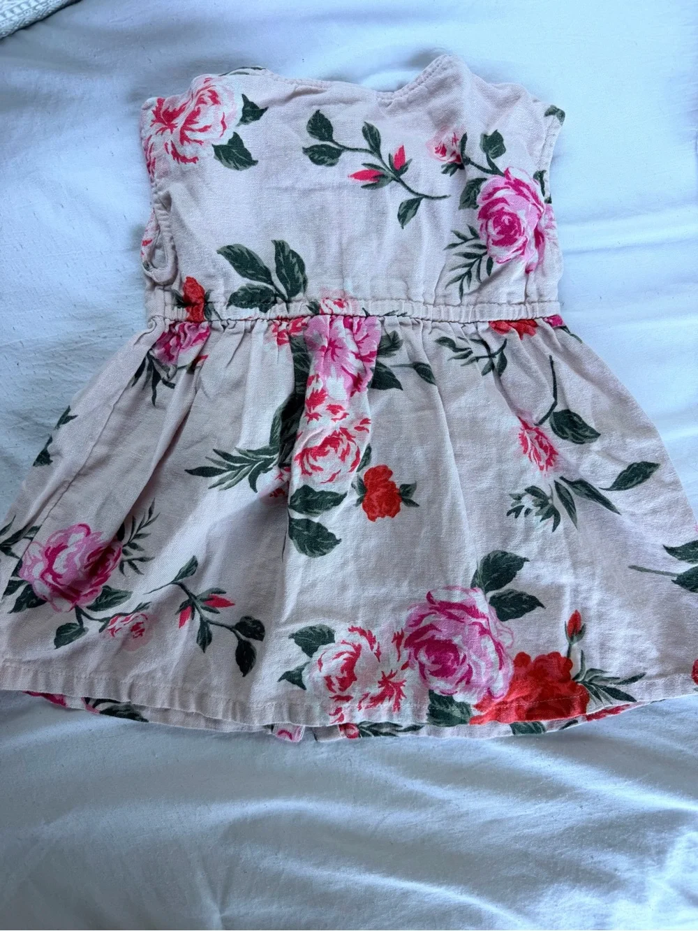 Old Navy Pink Floral Linen Blend Dress with White Bloomers | 6-12 months